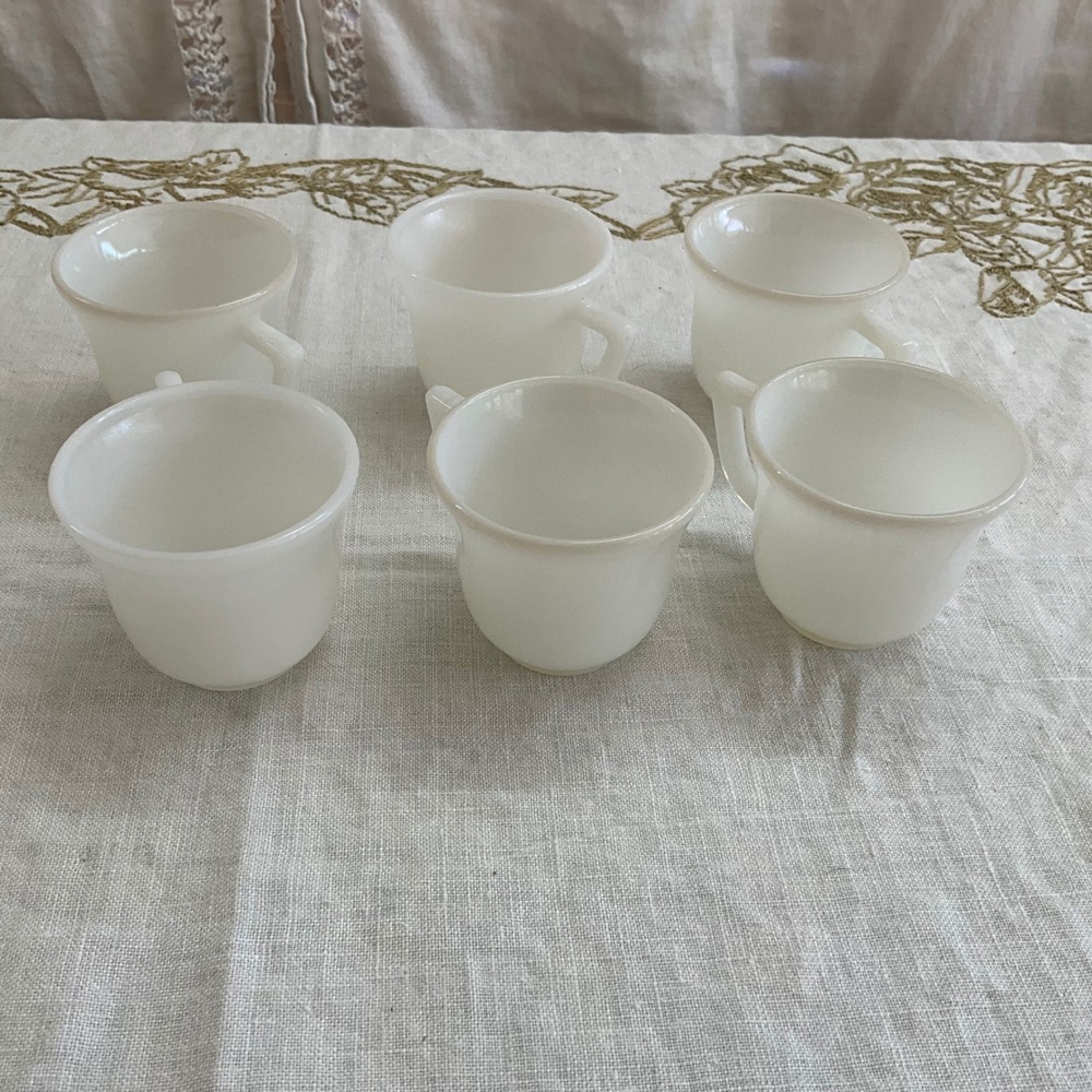 Vintage Hazel Atlas White Milk Glass Childs Teacups 6 MCM Coffee‎ Tea Cups